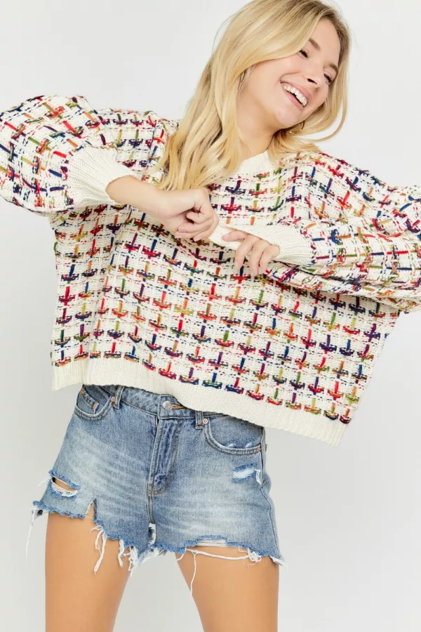 wholesale clothing multi color knitted long slv sweater top hersmine
