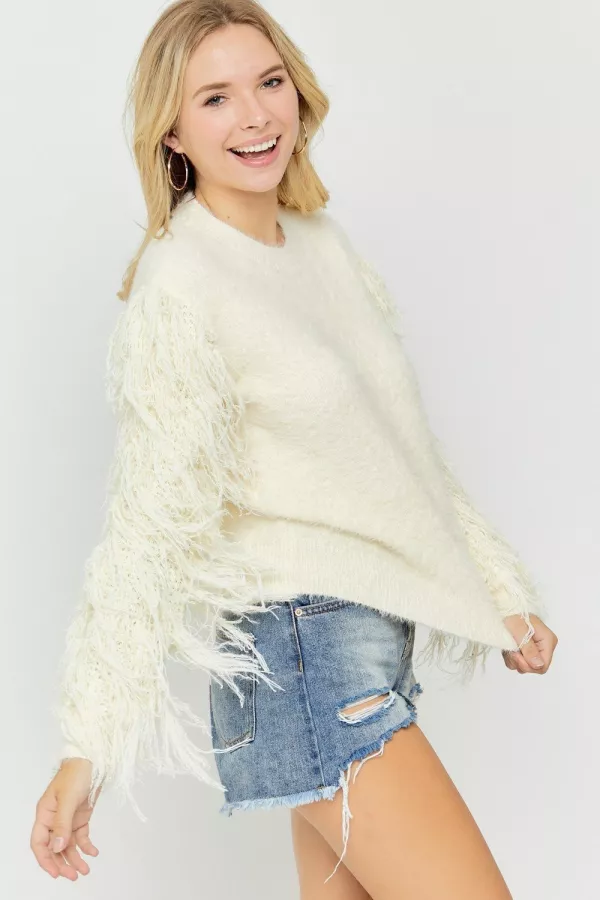 wholesale clothing fuzzy sleeves round neck sweater hersmine