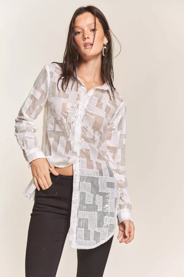 wholesale clothing square sequin button down shirt hersmine