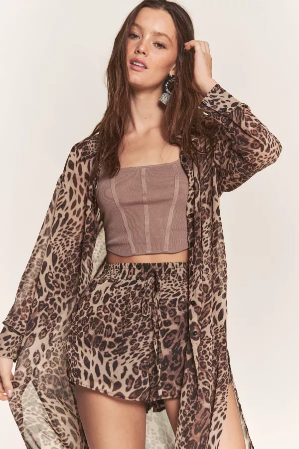 wholesale clothing leopard print shirt with matching shorts hersmine