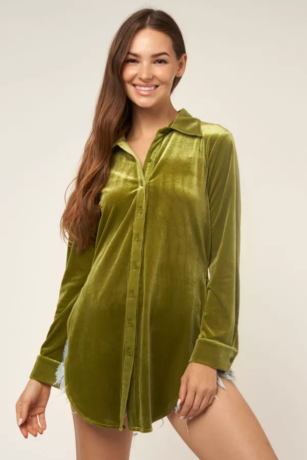 wholesale clothing velvet button down side slit long slv shirt hersmine