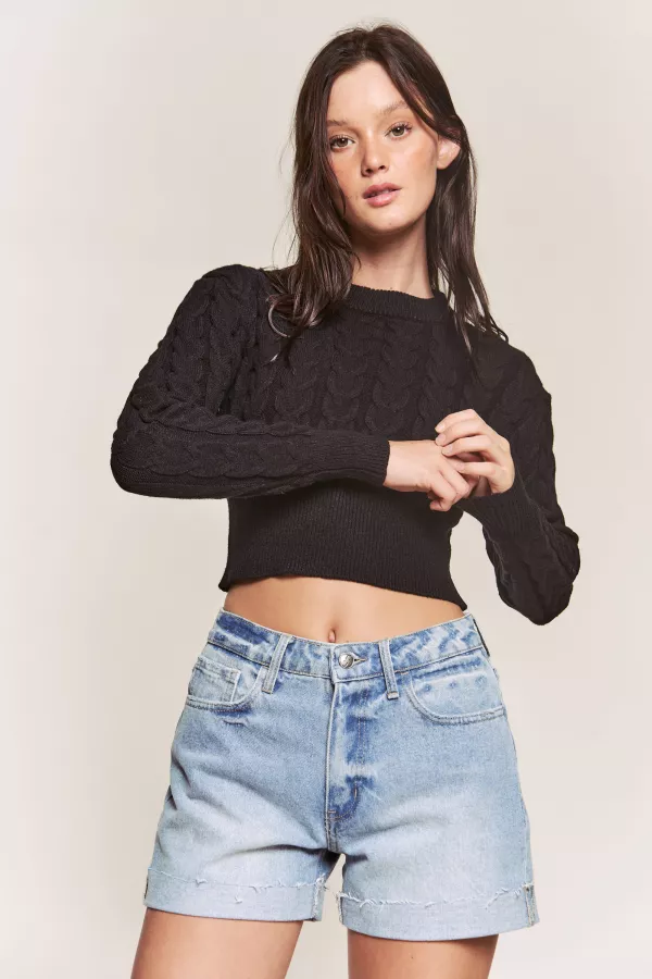 wholesale CABLE KNIT ROUND NECK CROP SWEATER hersmine