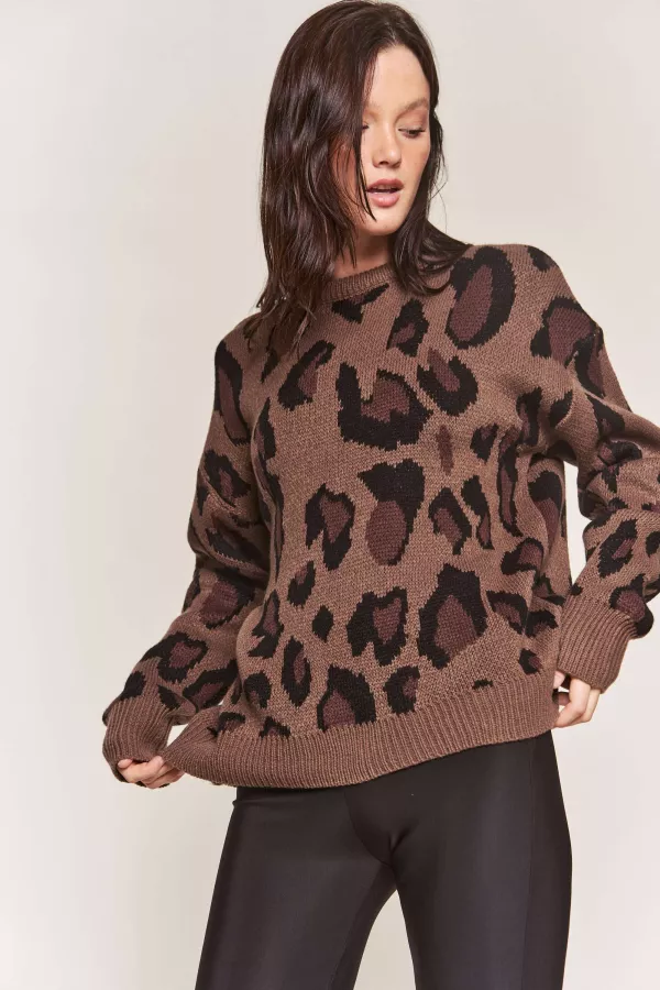 wholesale clothing leopard round neck sweater hersmine