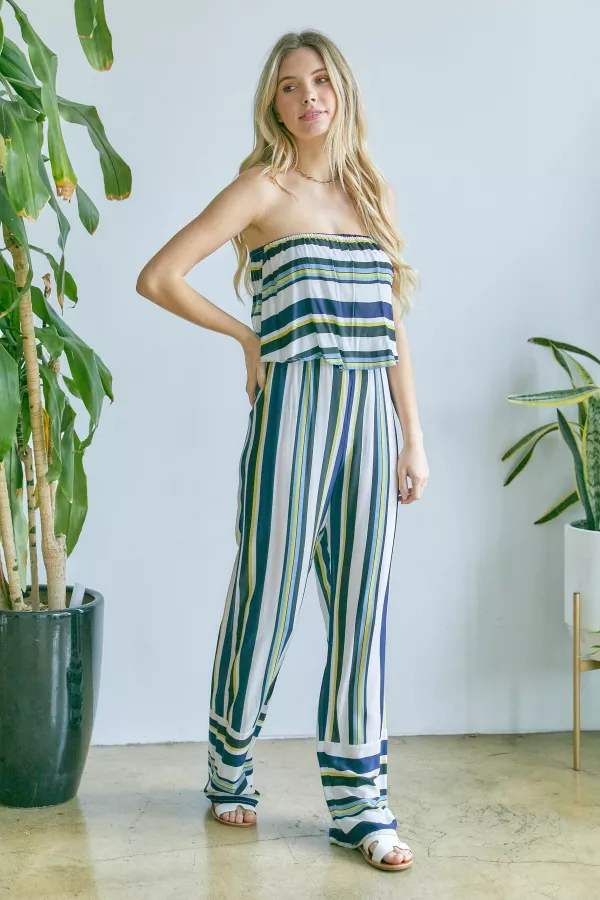 wholesale clothing multi color stripe tube jumpsuit hersmine