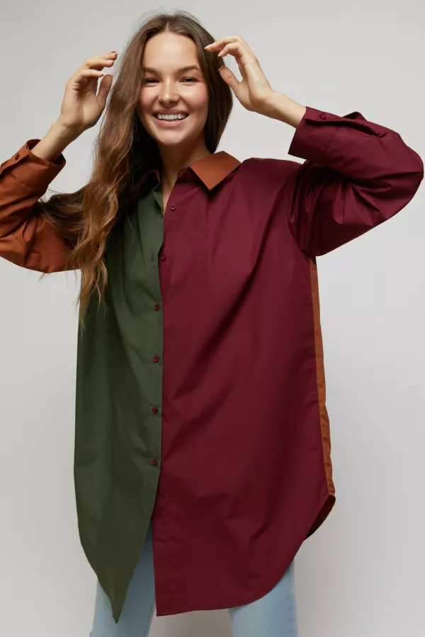 wholesale clothing button down color block shirt hersmine