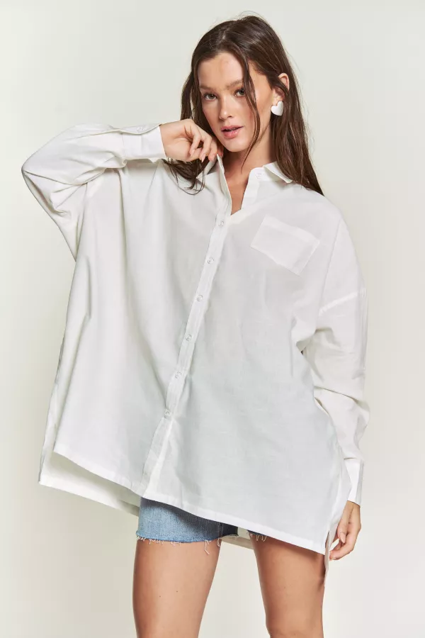 wholesale clothing button down roll up sleeve loose fit shirt hersmine