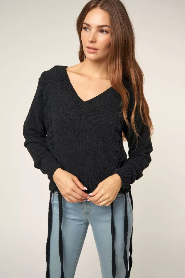 wholesale clothing braided detail v-neck sweater top hersmine