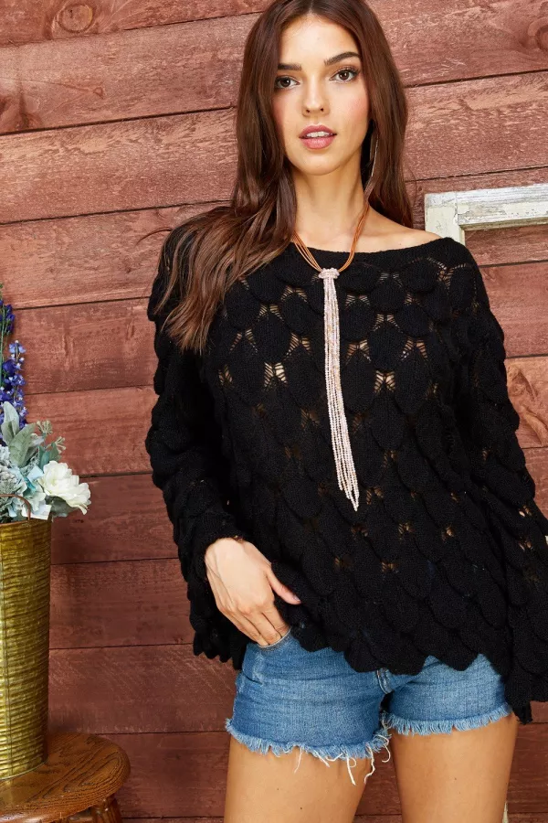 wholesale leaf knitted long slv sweater top hersmine