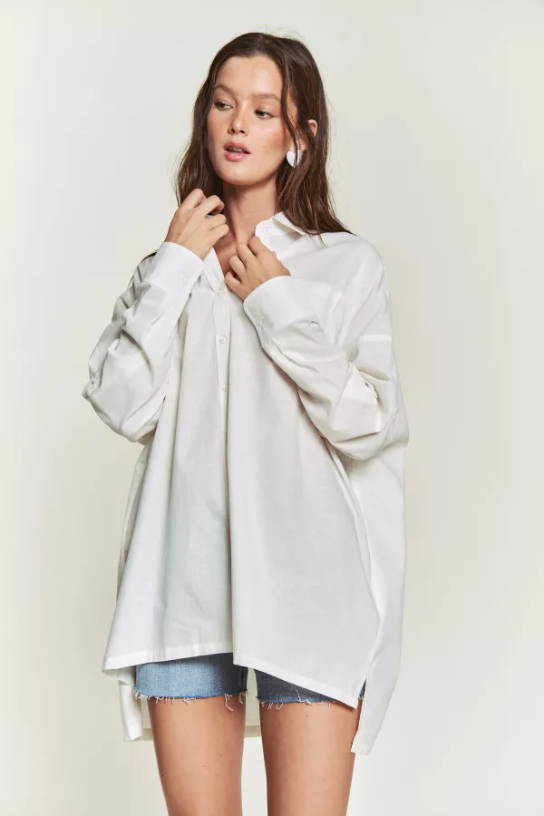wholesale BUTTON DOWN ROLL UP SLEEVE LOOSE FIT SHIRT hersmine