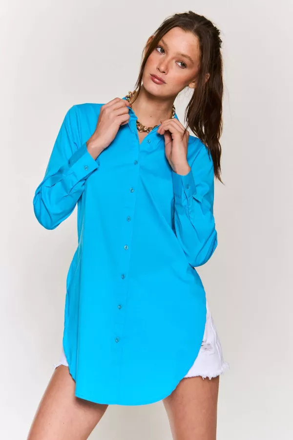 wholesale clothing button down poplin shirt with side slit hersmine