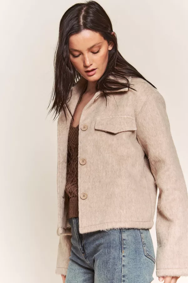 wholesale clothing button down brushed fur jacket hersmine