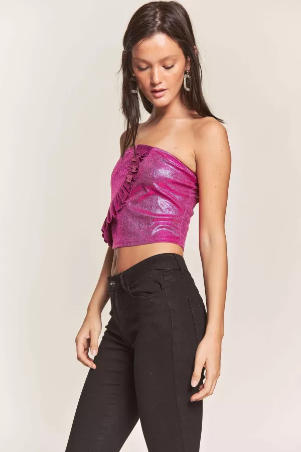 wholesale FOILED TUBE TANK WITH RUFFLE DETAILS TOP hersmine