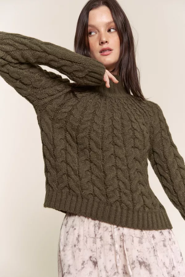 wholesale MOCK NECK CABLE KNIT CROP SWEATER hersmine