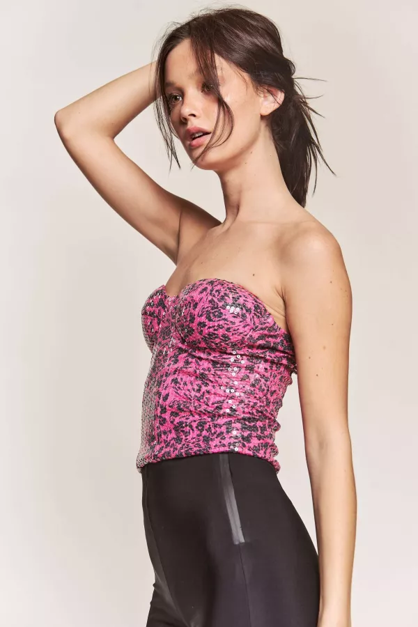 wholesale clothing animal print with sequince padded bra tube top hersmine