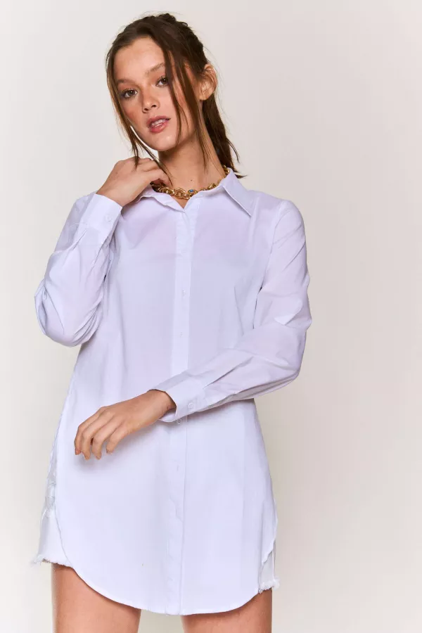 wholesale clothing button down poplin shirt with side slit hersmine