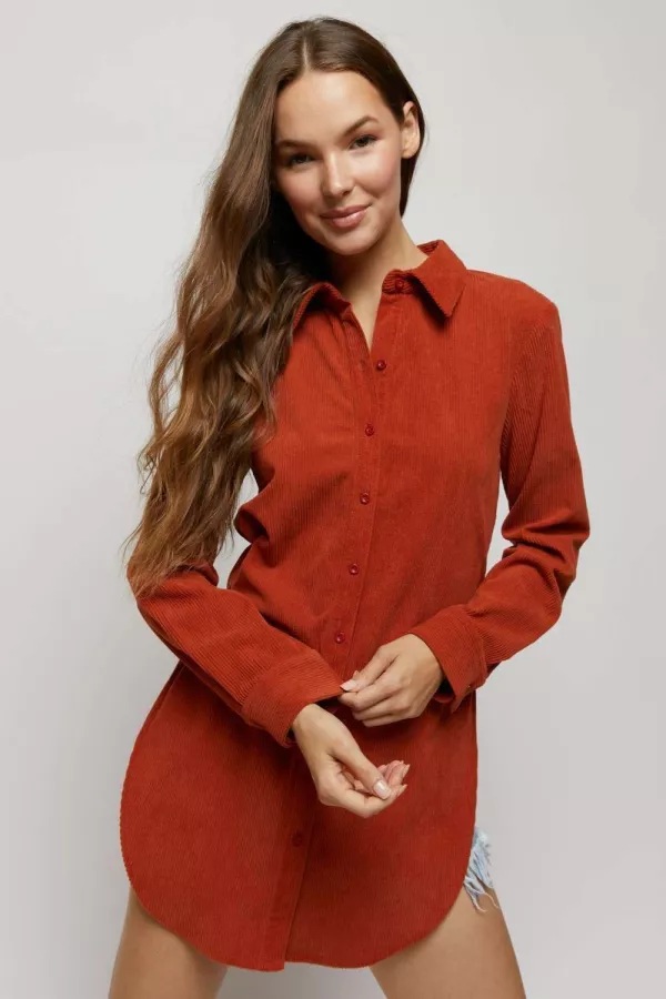 wholesale clothing corduroy button down side slit shirt hersmine