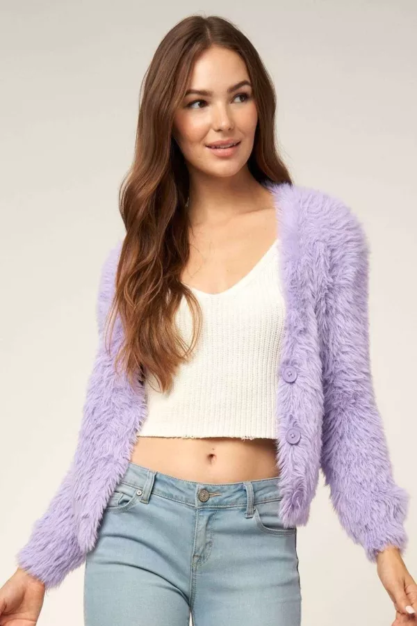 wholesale clothing fluffy crop long slv crop one button cardigan hersmine