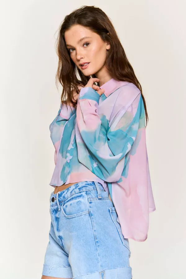 wholesale clothing watercolor splash button down shirt hersmine