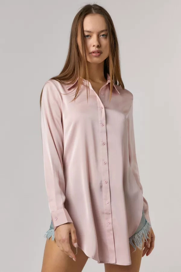 wholesale clothing satin button down side slit blouse hersmine