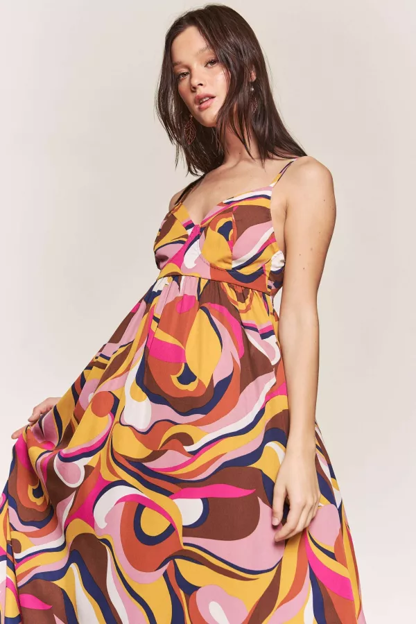 wholesale ABSTRACT PRINT CUT OUT TIE BACK MAXI DRESS hersmine