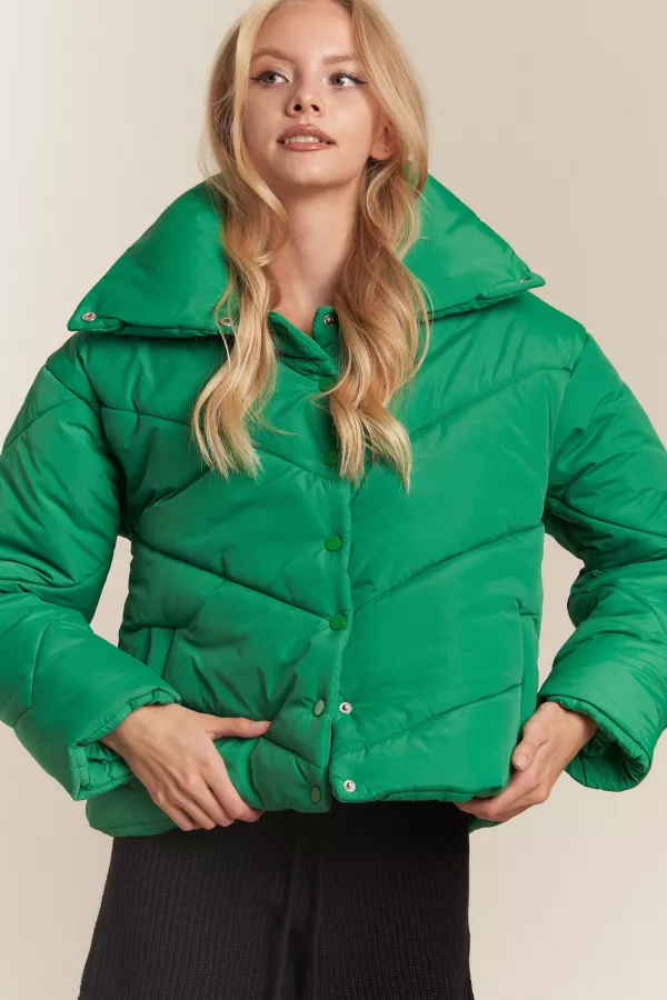 wholesale SNAP BUTTON DOWN PUFFER JACKET WITH LONG SLEEVE hersmine