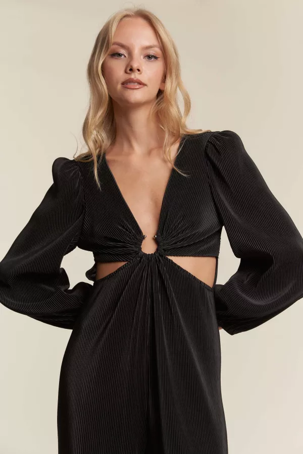 wholesale LONG SLEEVE C RING CUT OUT RUCHED JUMPSUIT hersmine
