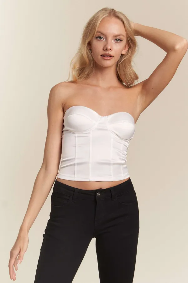wholesale clothing satin tube strapless open back cropped corset hersmine