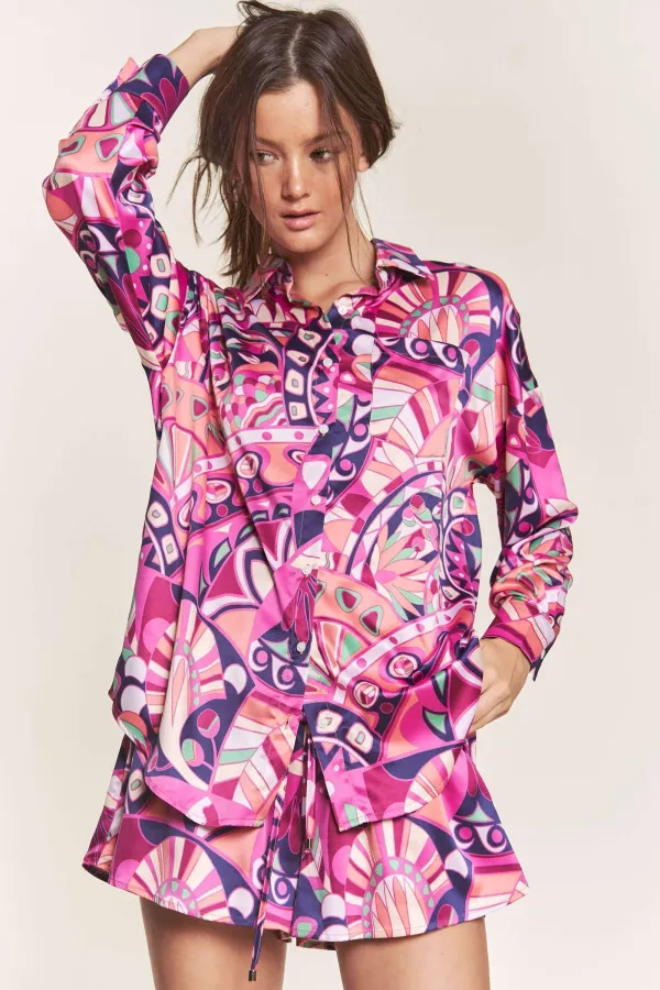 wholesale BUTTER SATIN PRINTED SHIRT WITH MATCHING SHORTS hersmine