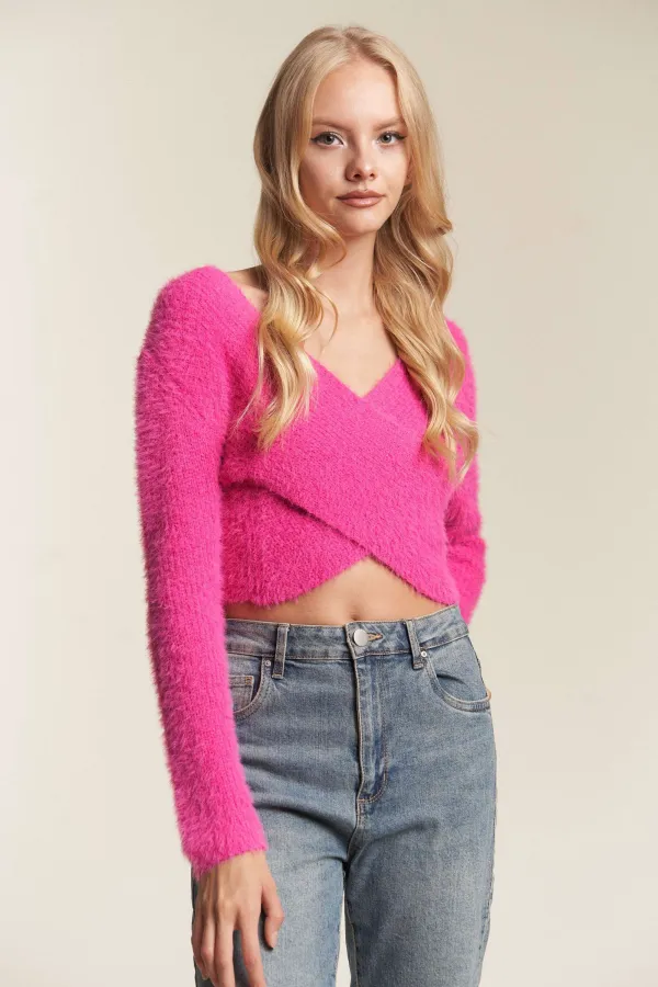 wholesale FUZZY SOFT X FRONT LONG SLEEVE SWEATER TOP hersmine