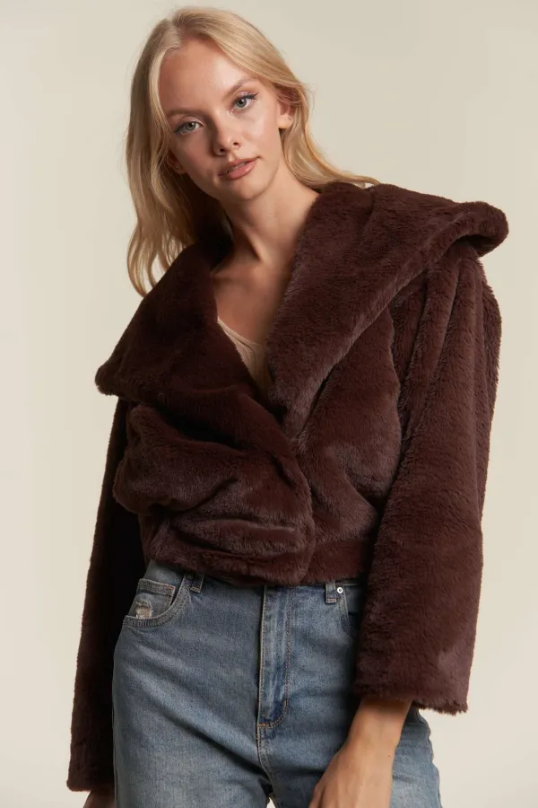 wholesale clothing faux fur snap closure elastic waist jacket hersmine