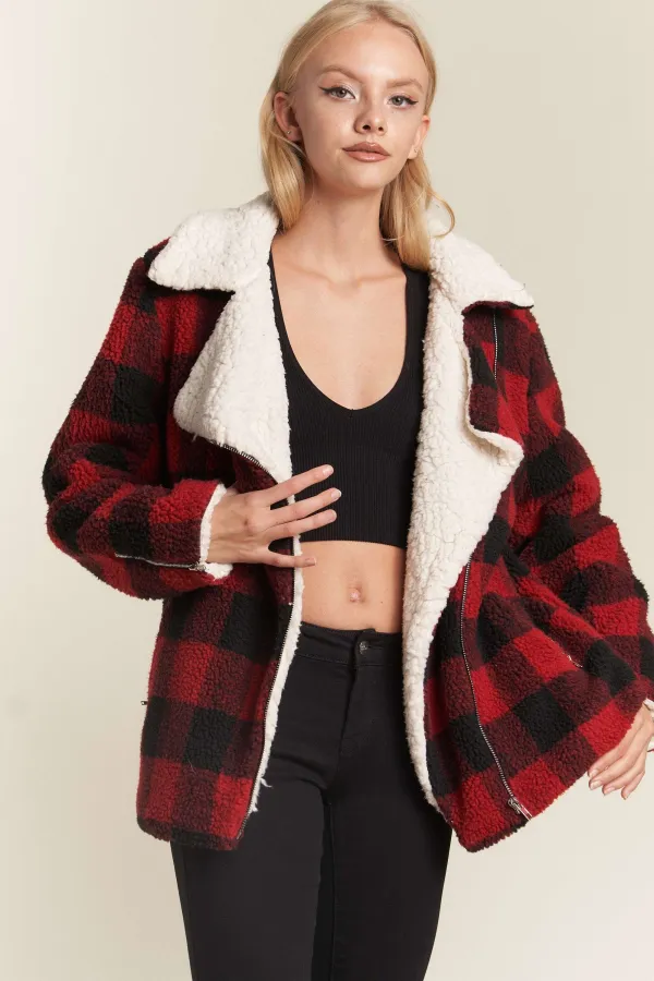 wholesale clothing gingham with inside faux fur zipup jacket hersmine