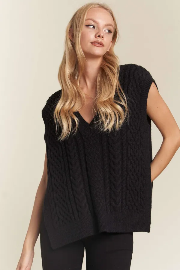 wholesale clothing cable knit vneck sleeveless openside sweater vest hersmine
