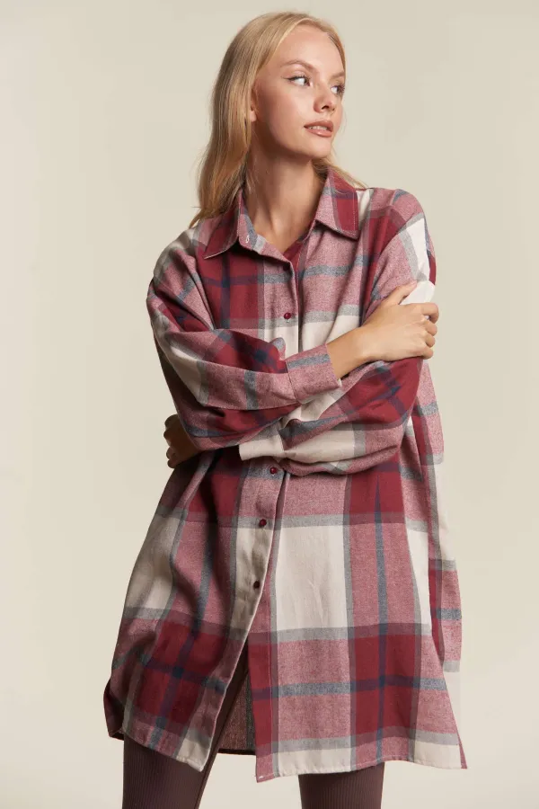 wholesale clothing plaid buttondown oversize shirt with longsleeve hersmine