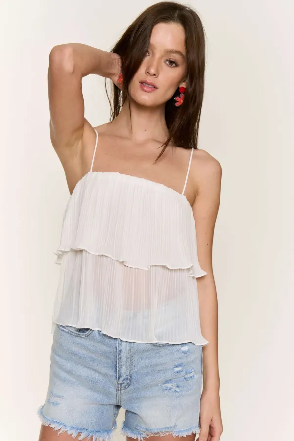 wholesale PLEATED SPAGHETTI STRAP DOUBLE LAYERED CROP TOP hersmine