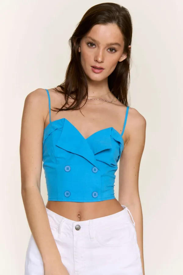 wholesale LINEN DOUBLE BUTTON BUSTIER WITH SPAGHETTI STRAP hersmine