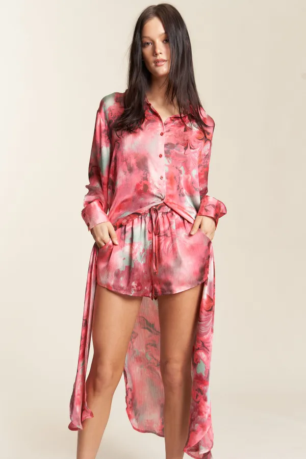 wholesale clothing tie dye button down maxi top with shorts set hersmine