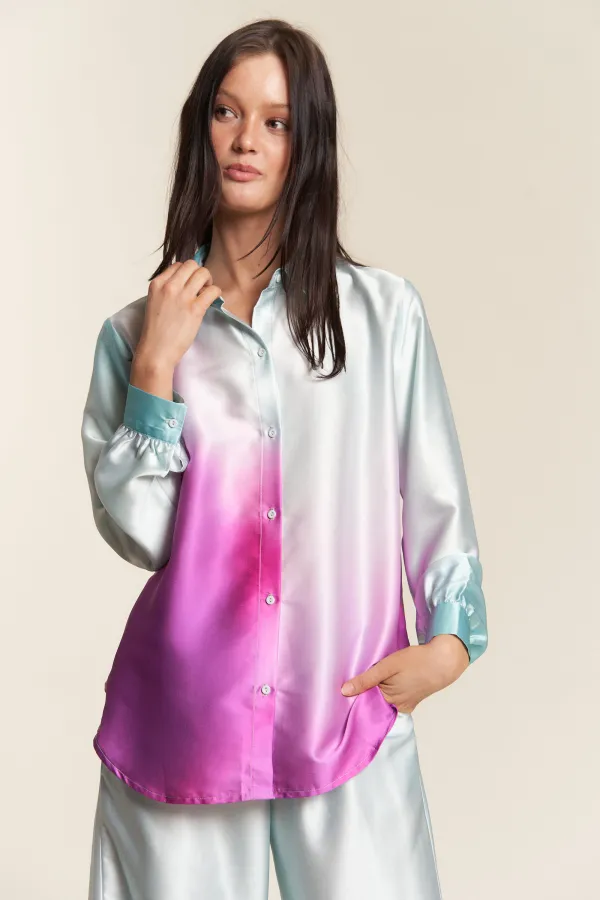 wholesale clothing satin tie dye button down shirt with pants set hersmine