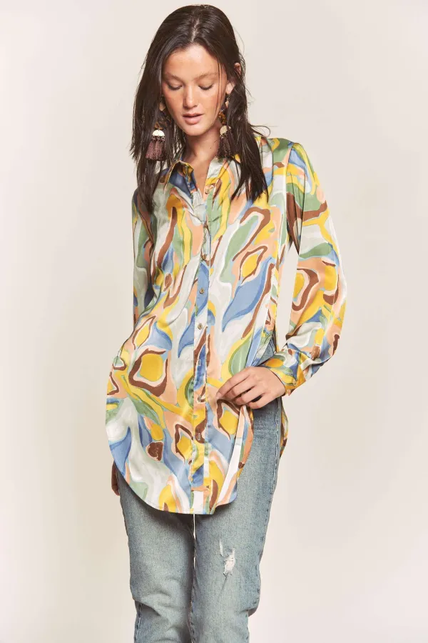 wholesale BUTTON DOWN PRINTED SATIN SHIRT WITH LONGSLEEVE hersmine