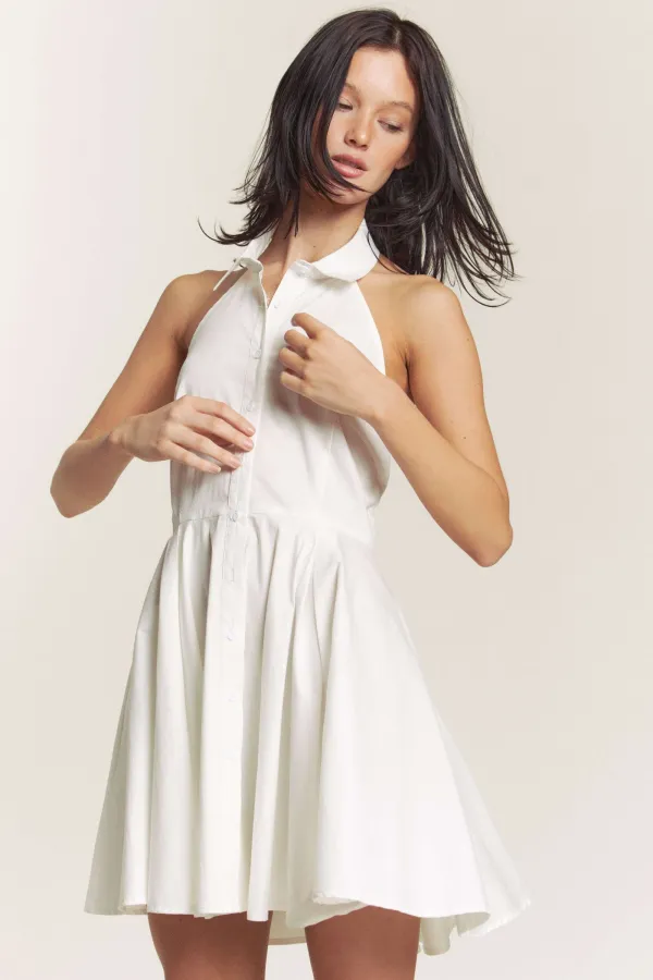 wholesale clothing poplin halter button down a-line dress hersmine