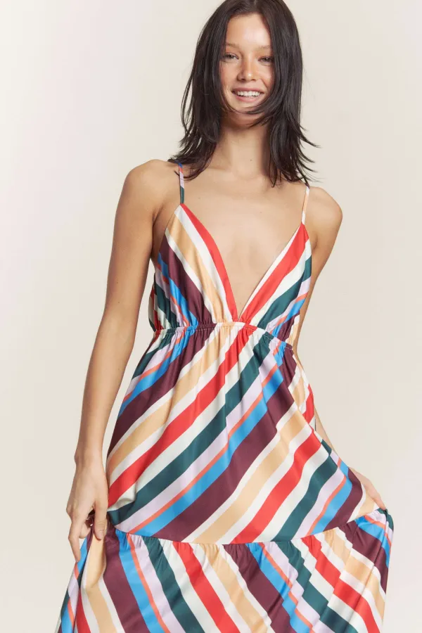 wholesale clothing multi bias cut stripe maxi dress hersmine