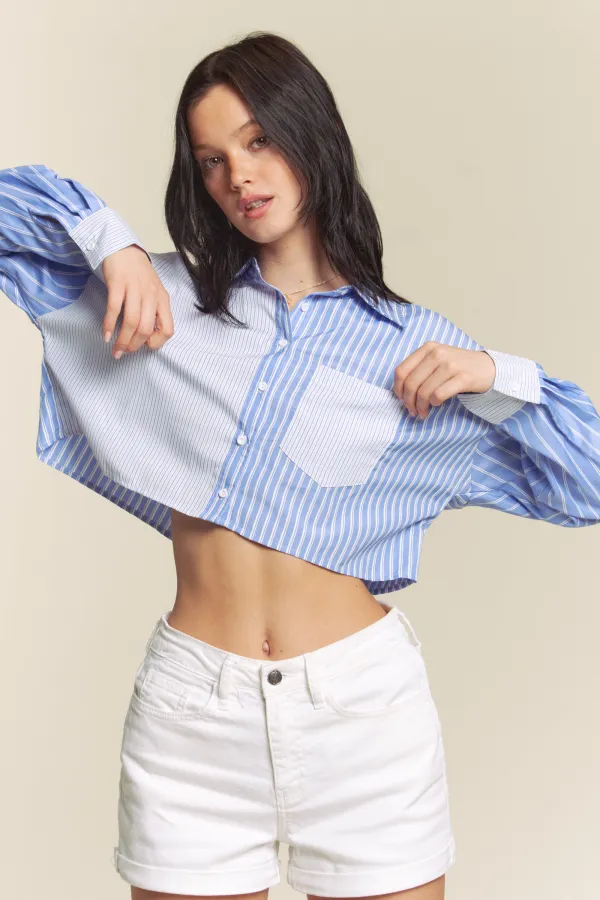 wholesale clothing pinstripe button down crop blouse hersmine