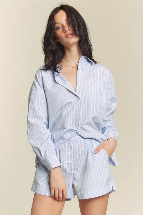 wholesale STRIPED BUTTON DOWN SHIRT WITH SHORTS SET hersmine