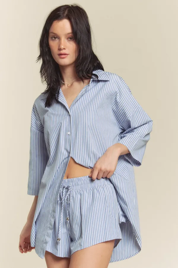 wholesale clothing striped button down shirt and matching shorts set hersmine