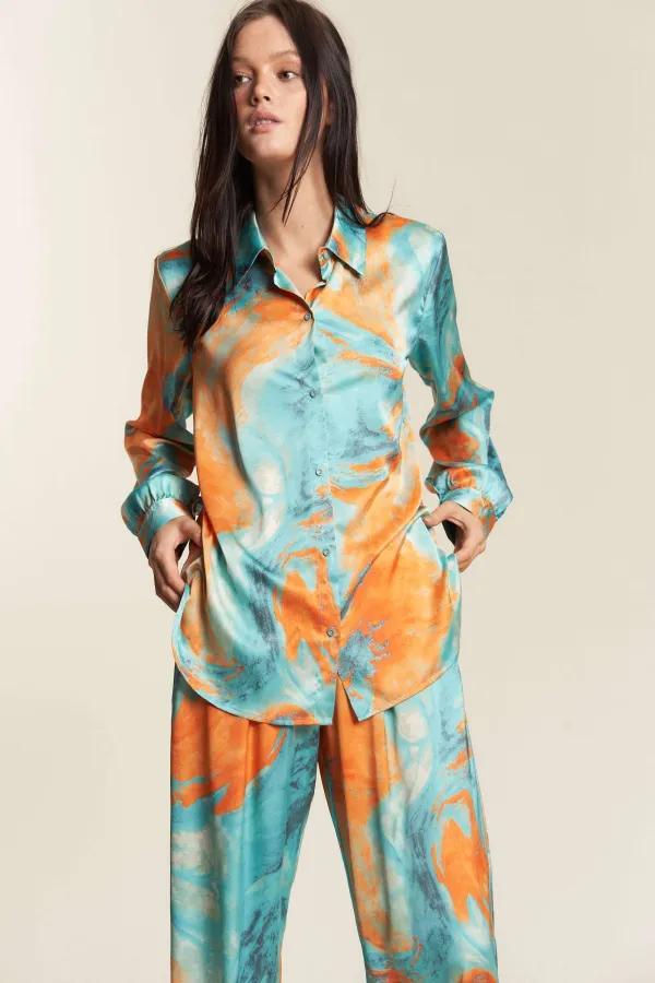 wholesale SATIN BUTTON DOWN SHIRT WITH MATCHING PANTS SET hersmine