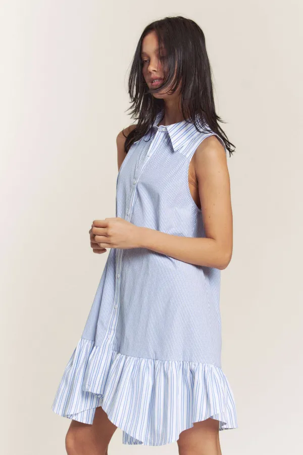 wholesale clothing sleeveless button down constrast dress hersmine