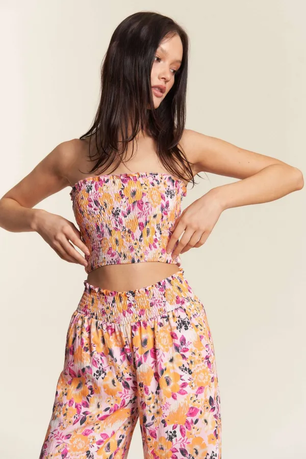 wholesale clothing rayon nylon floral tube top with pants set hersmine