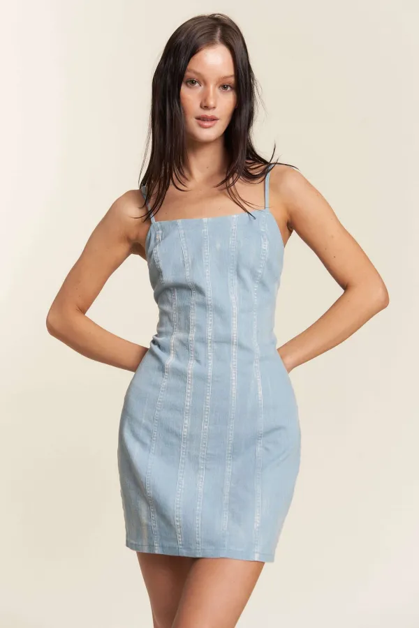 wholesale clothing denim spaghetti strap mini dress hersmine