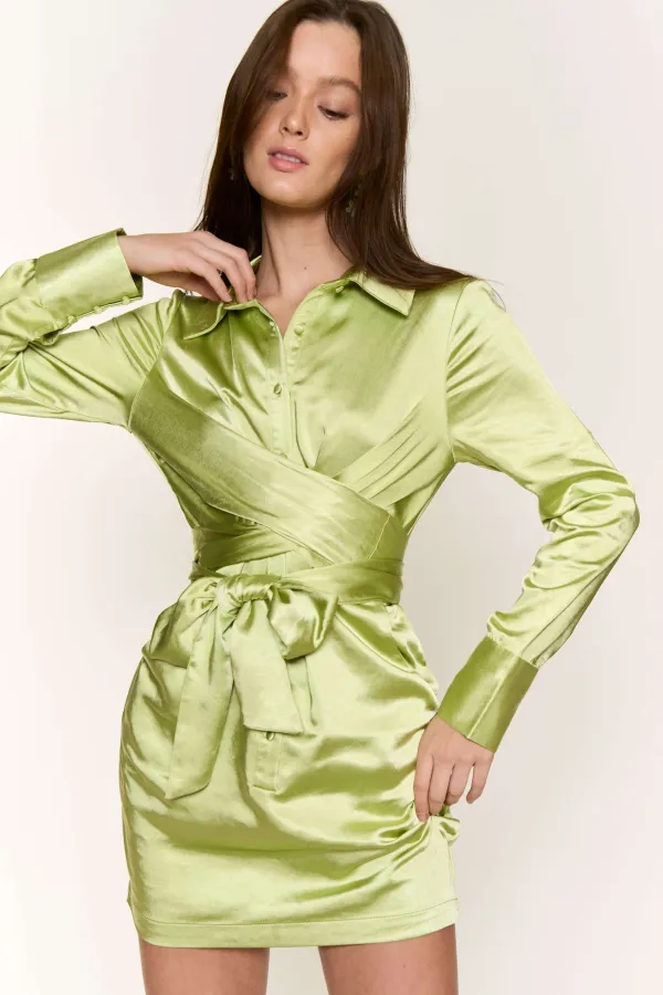 wholesale clothing satin button down wrap dress hersmine