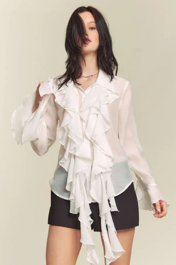 wholesale BUTTON DOWN RUFFLE DETAILED BLOUSE hersmine