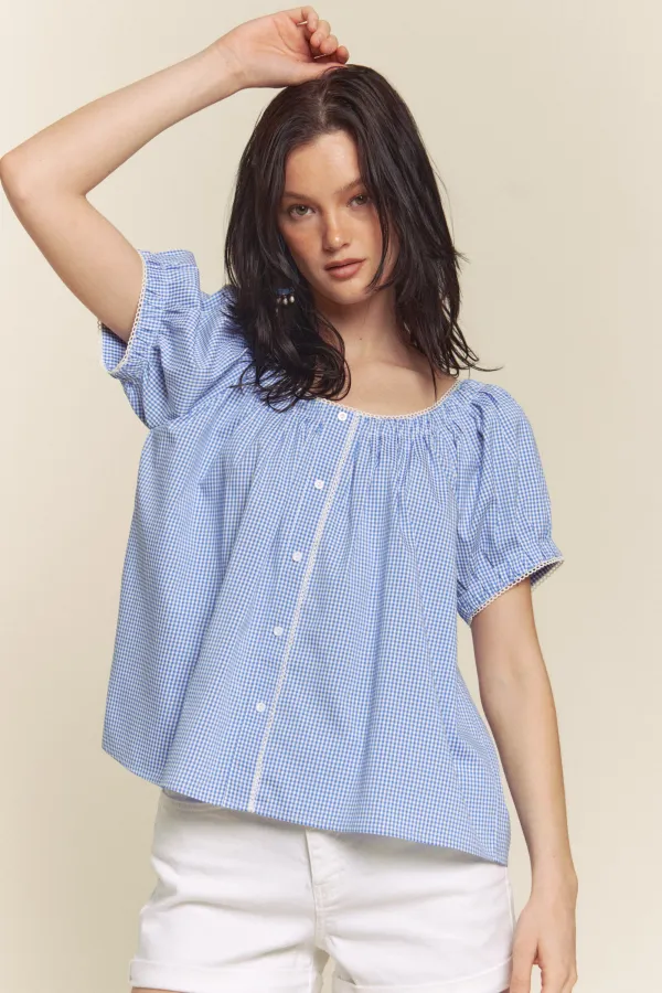wholesale clothing gingham top with hem detail hersmine